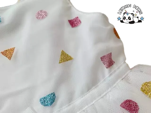 LEZONKIDS - Hot Sale Sleeveless Party Dress Silver Foil Printing Tulle Fabric Girls Dress for Kids